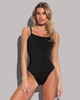 Model wears Lacey One Piece Open Back Sculpting Shapewear Swimsuit - Black