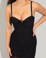 Model wears Sweetie Mesh Column Midi Shapewear Dress - Black molded wired cups close up