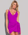 Model is in Mini Wrap Skirty Built-in Shapewear Swim Cover-Up - Orchid