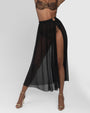 Model wears Ringy Sheer Slit Skirty - Black Cover Up Midi Skirt front view