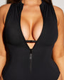 Sleeveless Surfy One Piece Shapewear Swimsuit - Black front view close up