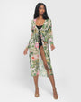 Model wears Full-Length Open Front Chiffon Cover Up - Floral Ambrosia full body front view