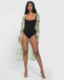 Model wears Full-Length Open Front Chiffon Cover Up - Floral Ambrosia full front view open