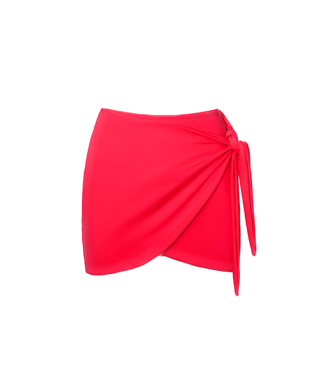 Outline image showing Mini Wrap Skirty Built-in Shapewear Swim Cover-Up - Hot Coral