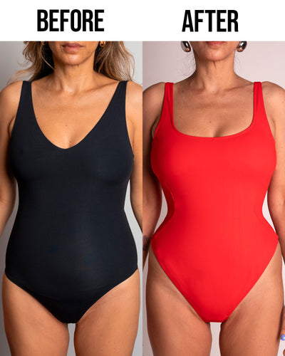 TA3 Hi Cut Pammy swimsuit before and after