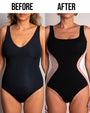 Before and after in Squarey - Black/Rose/White Square Neck Shapewear Swimsuit