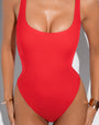 Hi Cut Pammy One Piece Sculpting Shapewear Swimsuit - Red front view close up