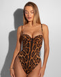 Model wears Brazilian Bombshell - Symmetric Leopard Shapewear Swimsuit full front view