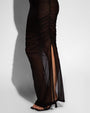 Ruched Sheer Side Slit Maxi Skirty - Black side view slit close up
