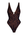 Outline image showing Hi Cut Plungey Triangle Shapewear Swimsuit - Mocha Zebra/Black