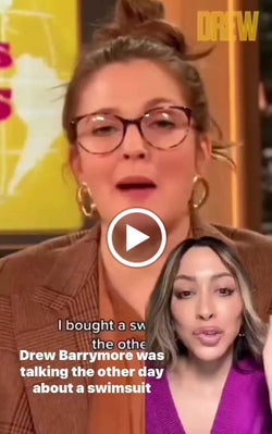 Screenshot of Drew Barrymore talking about her favorite swimsuit brand Ta3