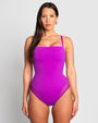 Model wears Squarey Thin Strap Square Neck Shapewear Swimsuit - Orchid front view