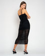Model wears Sweetie Mesh Column Midi Shapewear Dress - Black back view