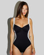 Model wears Lifty - Contour Black/White One Piece Shapewear Swimsuit full front view