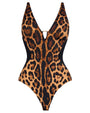 Outline image showing Plungey Triangle - Symmetric Leopard/Black Shapewear Swimsuit with Deep plunge neckline
