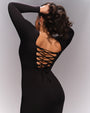 Model wears Squarey Long Sleeve Midi Shapewear Dress - Black back view close up