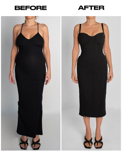 Before & After in Lushy Pencil Midi Shapewear Dress - Black