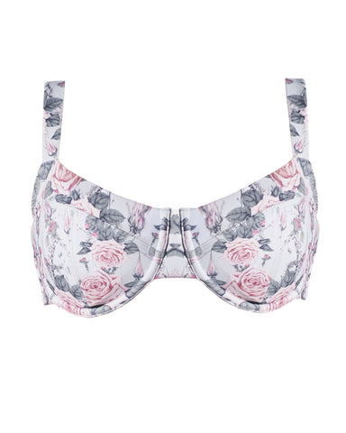 Back view of Lifty Tie Back Bikini Top - Blue Thorny Rose on model