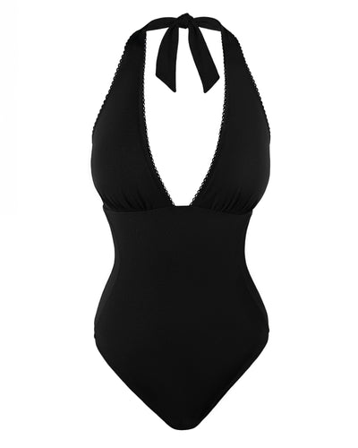 Outline image of Brazilian Halter Plungey - Picot Black