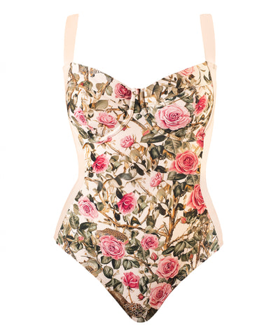 Three quarter back of Brazilian Lifty - Contour Rose Leopard/Pinky Oat on model