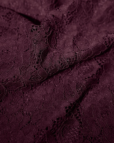 Close up fabric of Seamed Lushy Long Sleeve Midi Dress - Lace Garnet