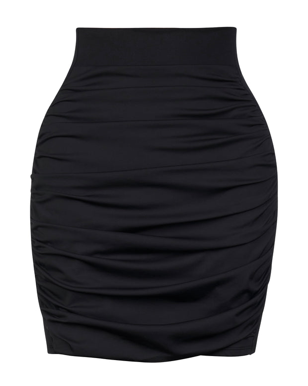Outline image showing Mini Ruched Skirty Waterproof Shapewear Swim Cover-Up - Black