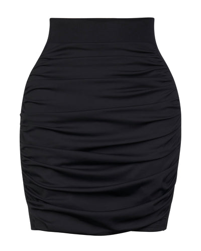 Outline image showing Mini Ruched Skirty Waterproof Shapewear Swim Cover-Up - Black