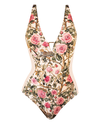 Back view of Plungey Triangle - Contour Pink Rose Leopard/Pinky Oat