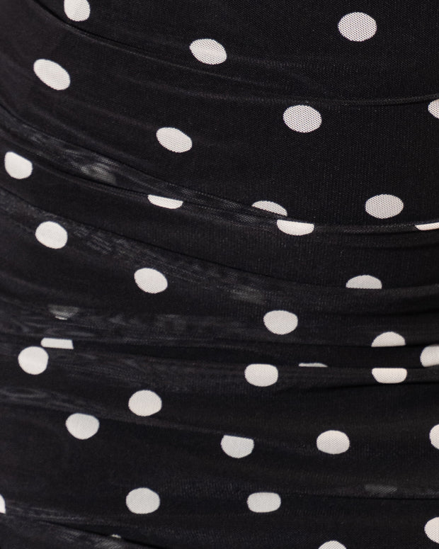 Fabric swatch of Sweetie Mesh Column Dress - Dot Black/White