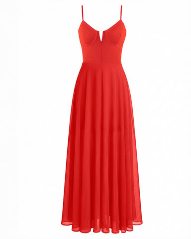 Back view of Vixen Corset Maxi Dress - Red on model