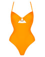 Outline image showing Jeweled Cut Out Deep Plunge One Piece Shapewear Swimsuit - Orange