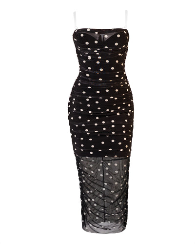 Outline image of Sweetie Mesh Column Dress - Dot Black/White