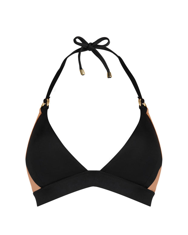 Outline image of Triangle Shapewear Bikini Top - Black/Tawny