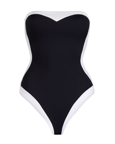 Outline image showing Framed Strapless One Piece Shapewear Swimsuit - Frame Black/White