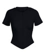 Outline image showing Short Sleeve Corsety Sculpting Shapewear Top - Black