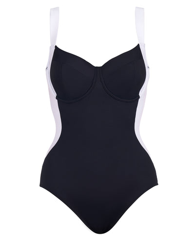 Outline image showing Lifty - Contour Black/White One Piece Shapewear Swimsuit