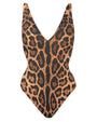 Outline image showing Brazilian Plungey Cheeky One Piece Shapewear Swimsuit - Symmetric Leopard