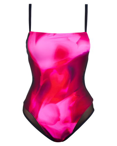 Outline image showingSquarey Thin Strap Shapewear Swimsuit - Contour Hyperfloral/Black