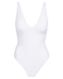 Outline image showing Brazilian Plungey Cheeky One Piece Shapewear Swimsuit - White