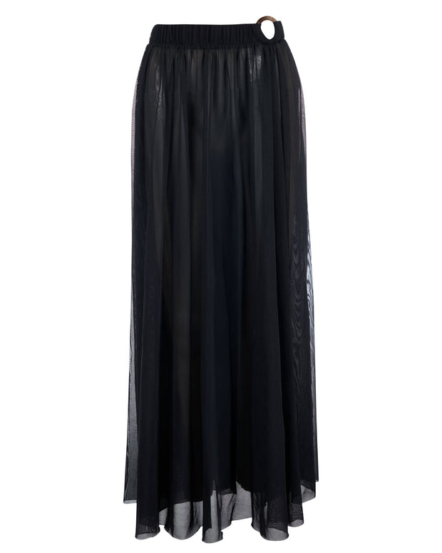 Outline image showing Ringy Sheer Slit Skirty - Black Cover Up Midi Skirt