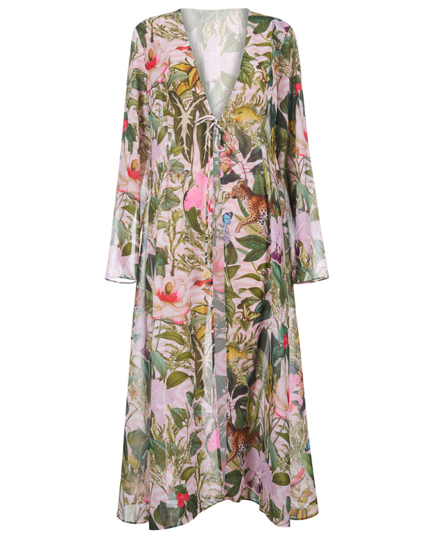 Outline image showing Full-Length Open Front Chiffon Cover Up - Floral Ambrosia