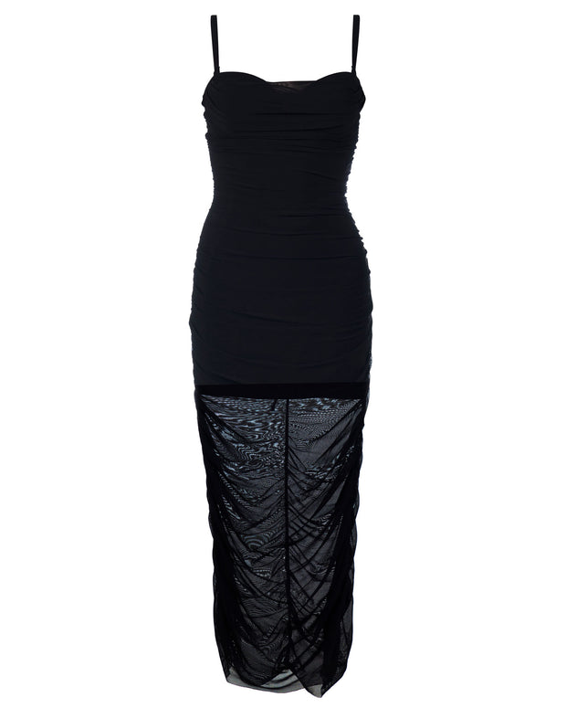 Outline image showing Sweetie Mesh Column Midi Shapewear Dress - Black