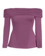 Outline image showing Shapey Off Shoulder Long Sleeve Corseted Shapewear Top - Grape
