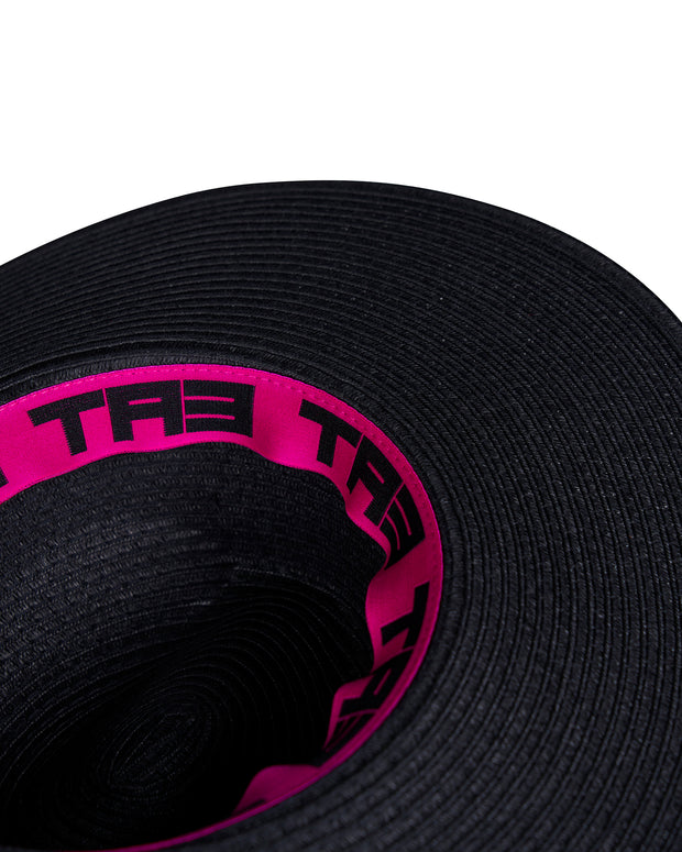 Outline image of Shady Wide Brim Straw Full Sun Protection Hat - Black showing TA3 logo elastic brim liner