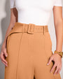 Zoomed in image of the belt on Belted Wide Leg Ponte Pant - Camel