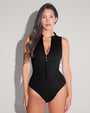 Model wears Sleeveless Surfy One Piece Shapewear Swimsuit - Black front view