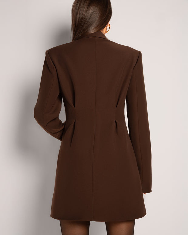 Model Wears Convertible Blazer Mini Dress - Espresso Back View