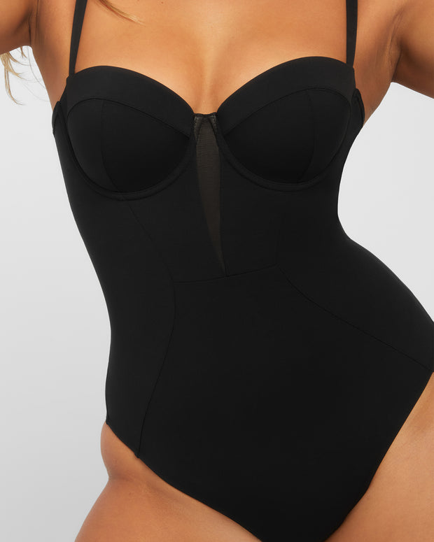 Bombshell Sculpting Bra-Sized Shapewear Swimsuit - Black details close up