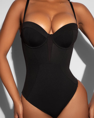 Bombshell Sculpting Bra-Sized Shapewear Swimsuit - Black Close up front