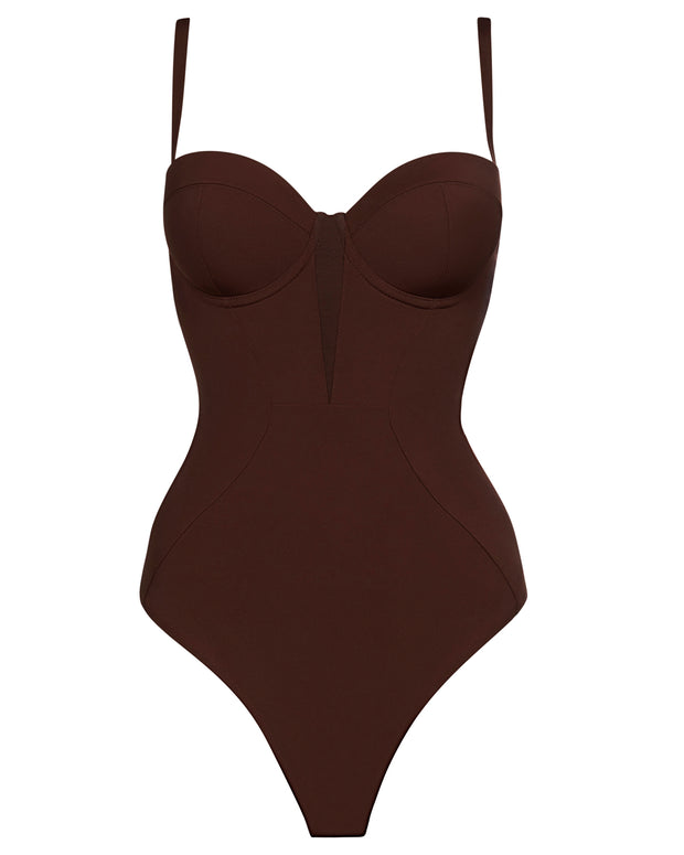 Outline image showing Bombshell Sculpting Bra-Sized Shapewear Swimsuit - Espresso